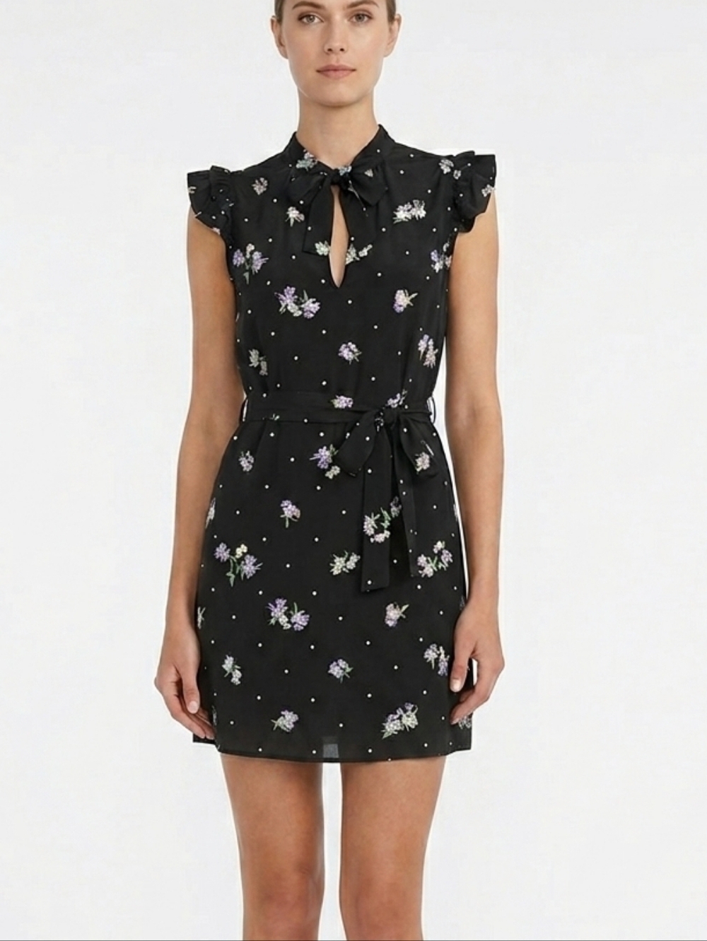 Zimmerman Floral Flutter Sleeve Silk Belted Mini Dress - Size Large